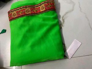 Vibrant Green Saree with Embellished Border