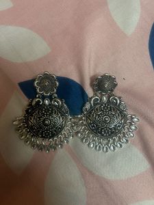 Oxidized Silver Jhumka Earrings