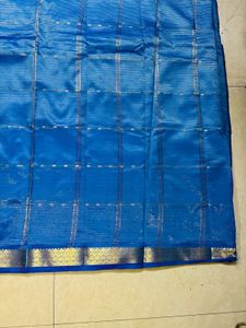 Stunning Blue Silk Saree with Gold Border