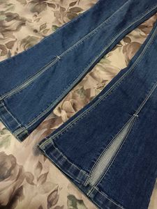 Dark Blue Split-Hem Flare Jeans