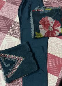 Navy Blue Silk Suit Set M Size (38)