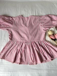 Pink Striped Peplum Tie-Up Top