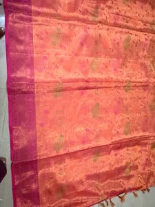 Vibrant Orange Silk Saree with Pink Border
