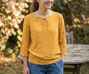 Women's Yellow Floral Tie-Neck Boxy top