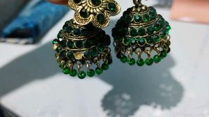 Stunning Green Jhumka Earrings