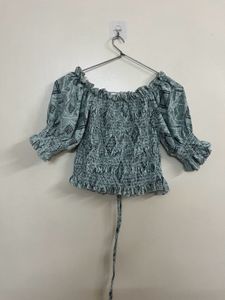 Smocked Off-Shoulder Puff Sleeve Top
