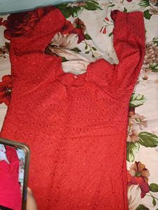 Red Kurta and White Pajama set