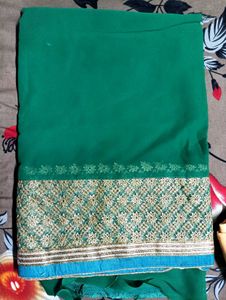 Green Saree with Golden Embroidery