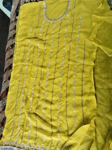 Beautiful Yellow Embroidered  hand work suit