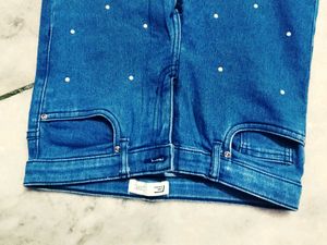 Blue Denim Jeans with White Polka Dots