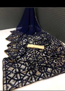 Elegant Navy Blue Saree with Gold sequence