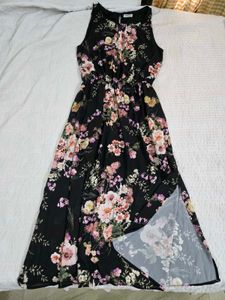 Black Floral Maxi Dress with Slit bust 36