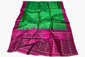 Vibrant Green &amp; Magenta Silk Saree