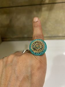 Teal &amp; Gold Filigree Statement Ring