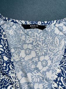 Blue Floral Ruched Crop Top