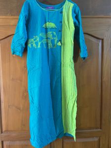 Blue & Green Elephant Print Kurta