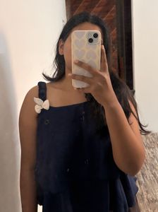 Navy Blue Top with Bow Accent