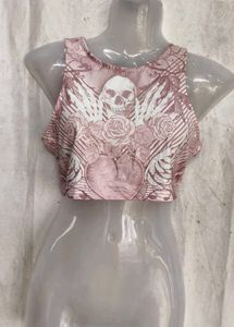 Pink Skull Graphic Crop Top