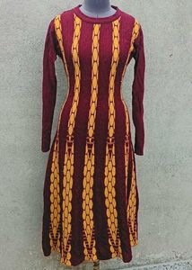 Maroon & Yellow Striped Knit Dress