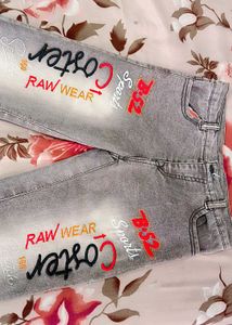 Stylish Grey Jeans with Graphic Print