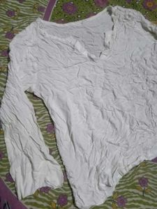 White Textured V-Neck Top