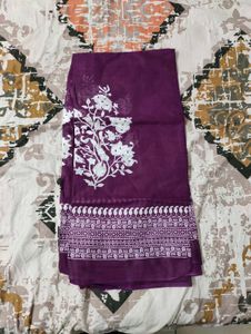 Purple Dupatta with White Print