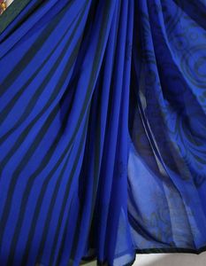 Vibrant Blue Floral Print Saree