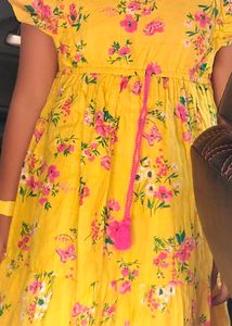Yellow Floral Dress with Ruffle Sleeves