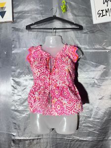 Vibrant Pink Geometric Print Peplum Top