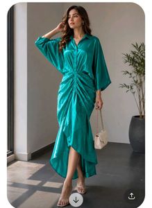 Elegant Teal Ruched Maxi Dress
