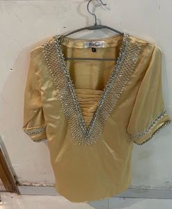 Embellished Yellow Silk Kurta