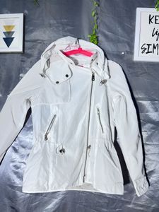 ZARA White Hooded Zip-Up Jacket