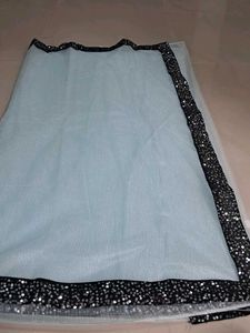 Elegant Light Blue Sequined Saree