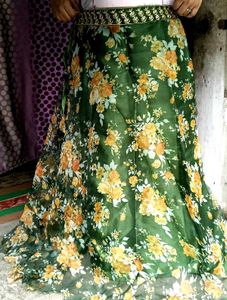 Elegant Floral Print Green Lehenga Set