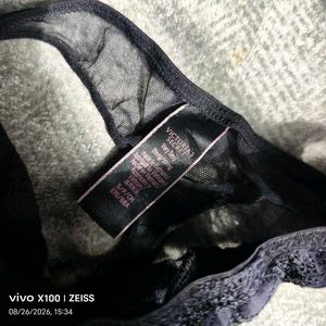 I. Black Lace Floral Thong Panty