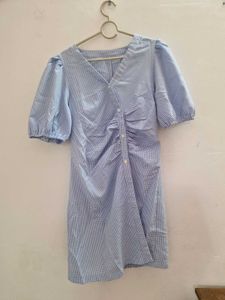 Blue Gingham Puff Sleeve Dress