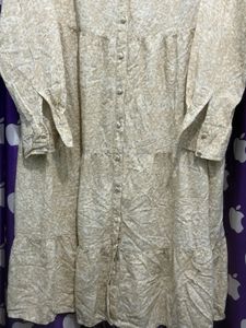 Women's Tan Floral Tiered Shirt Dress