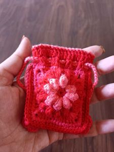 Crochet Fluffy flower mini purse /pouch