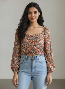 Charming Floral Ruched Crop Top