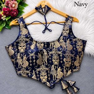 Navy Blue Brocade Blouse