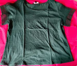 Dark Green Crochet Sleeve Top