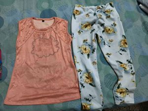 Cute Girls' Top & Floral Pants Set for 4-6 years