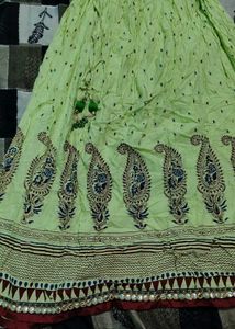 Light Green Ethnic Skirt with Paisley Print