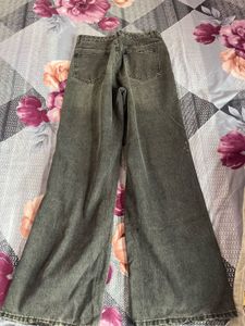 Washed Grey Wide Leg Ripped Jeans