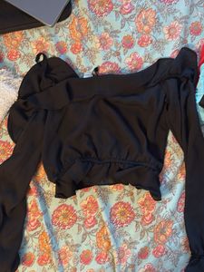Black Ruffle Long Sleeve Top