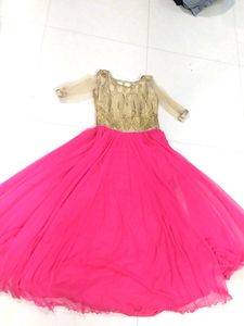 A Beautiful Long Pink , Golden Gown