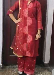 Red Kurta Palazzo Set with Dupatta