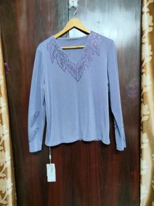 Sparkly V-Neck Long Sleeve Top