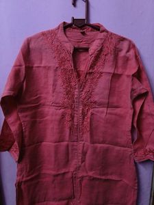Embroidered Coral Kurta