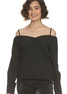 Harpa Black Cold Shoulder Blouse/Shirt (Size - XL)